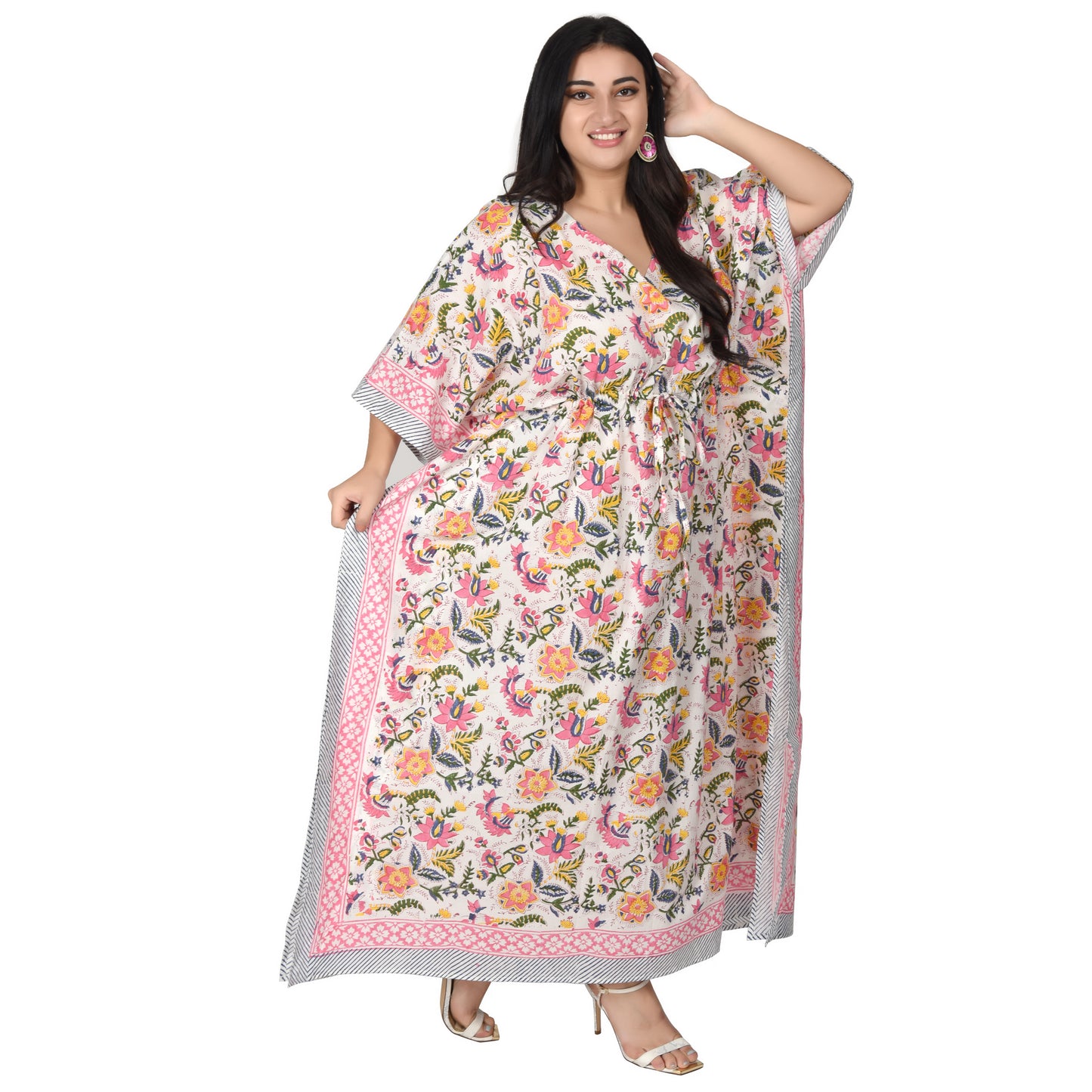 Hand Block Print Cotton Caftans For Women Free Size