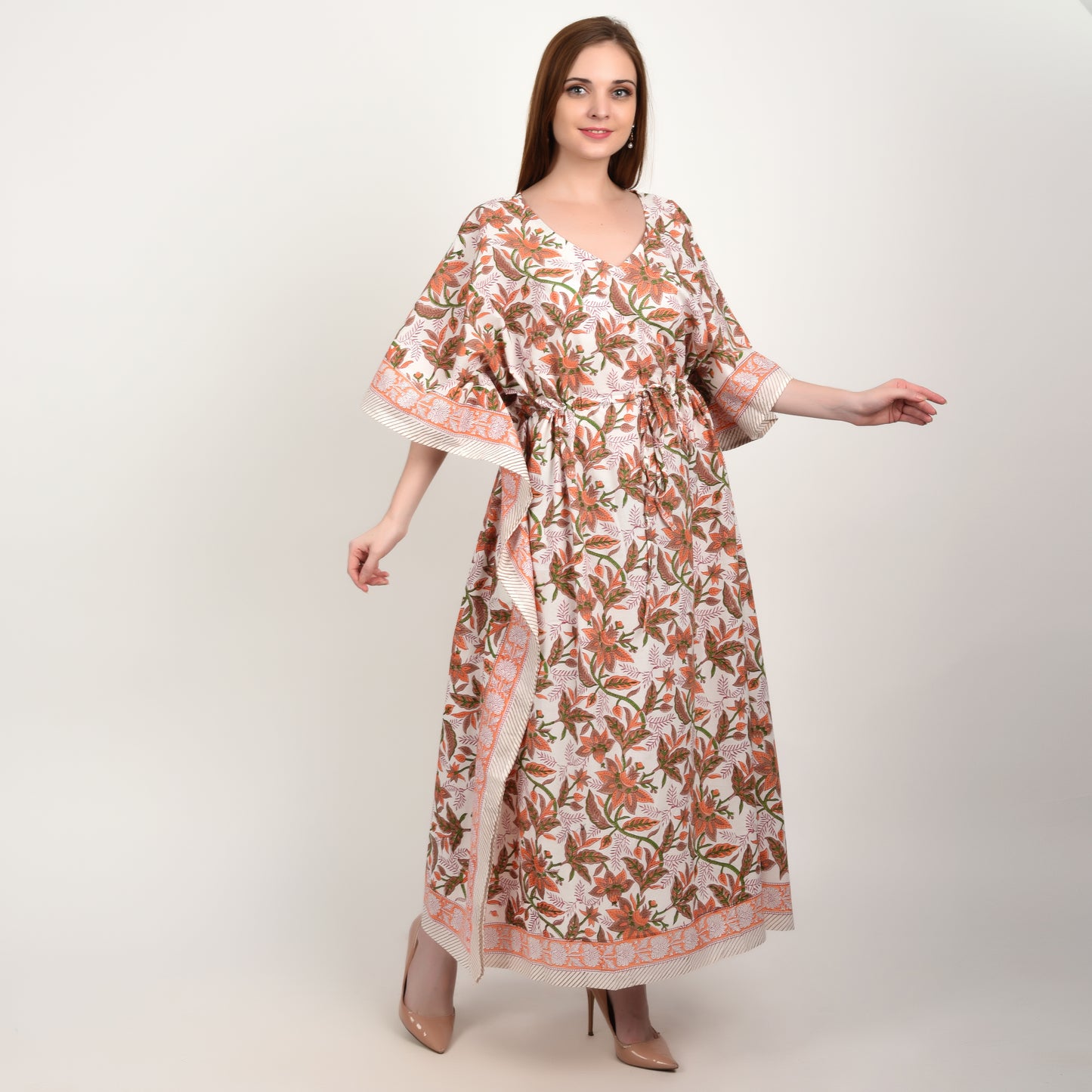 Hand Block Print Cotton Caftans For Women Free Size Vintage traditonal art Maxi gown sleepwear Night gown Kaftan dress