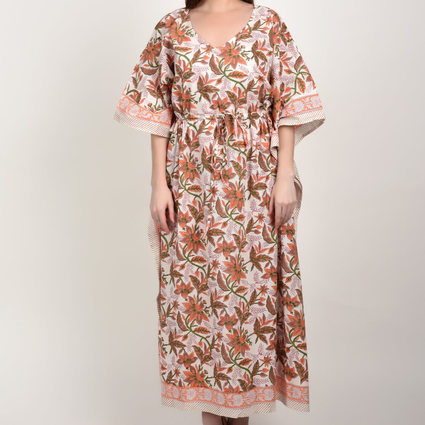 Hand Block Print Cotton Caftans For Women Free Size Vintage traditonal art Maxi gown sleepwear Night gown Kaftan dress