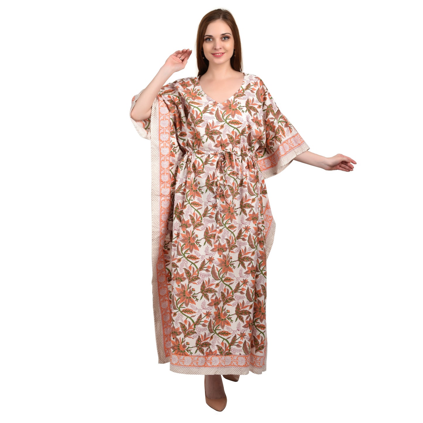 Hand Block Print Cotton Caftans For Women Free Size Vintage traditonal art Maxi gown sleepwear Night gown Kaftan dress