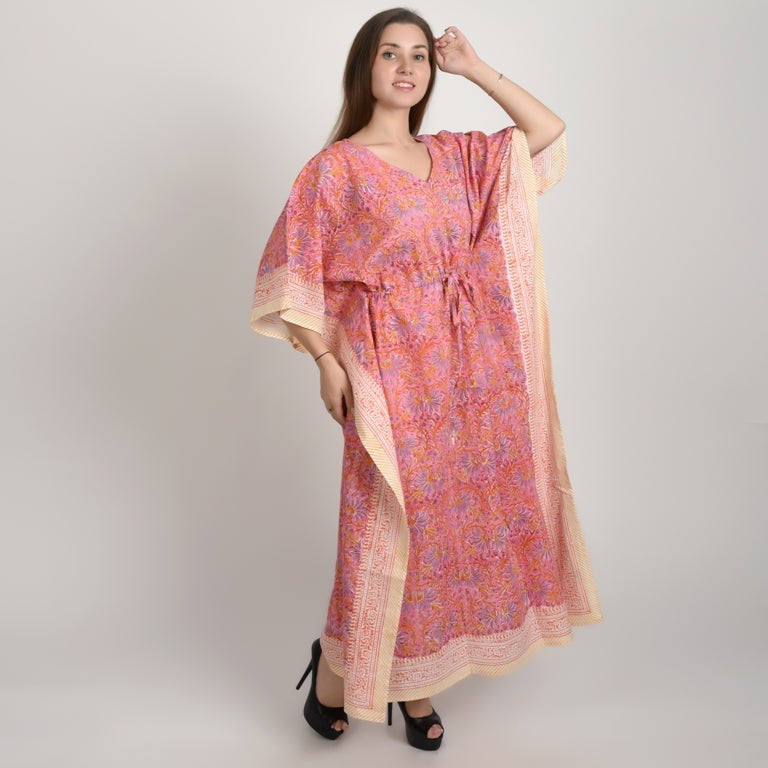 Hand Block Print Cotton Caftans For Women Free Size Vintage traditonal art Maxi gown sleepwear Night gown Kaftan dress