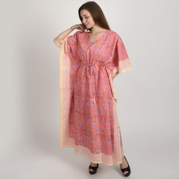 Hand Block Print Cotton Caftans For Women Free Size Vintage traditonal art Maxi gown sleepwear Night gown Kaftan dress