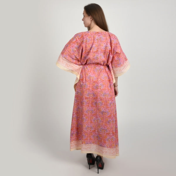 Hand Block Print Cotton Caftans For Women Free Size Vintage traditonal art Maxi gown sleepwear Night gown Kaftan dress