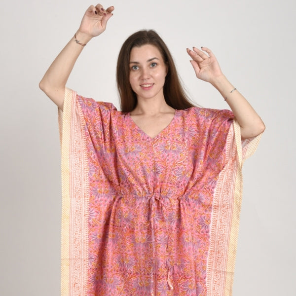 Hand Block Print Cotton Caftans For Women Free Size Vintage traditonal art Maxi gown sleepwear Night gown Kaftan dress