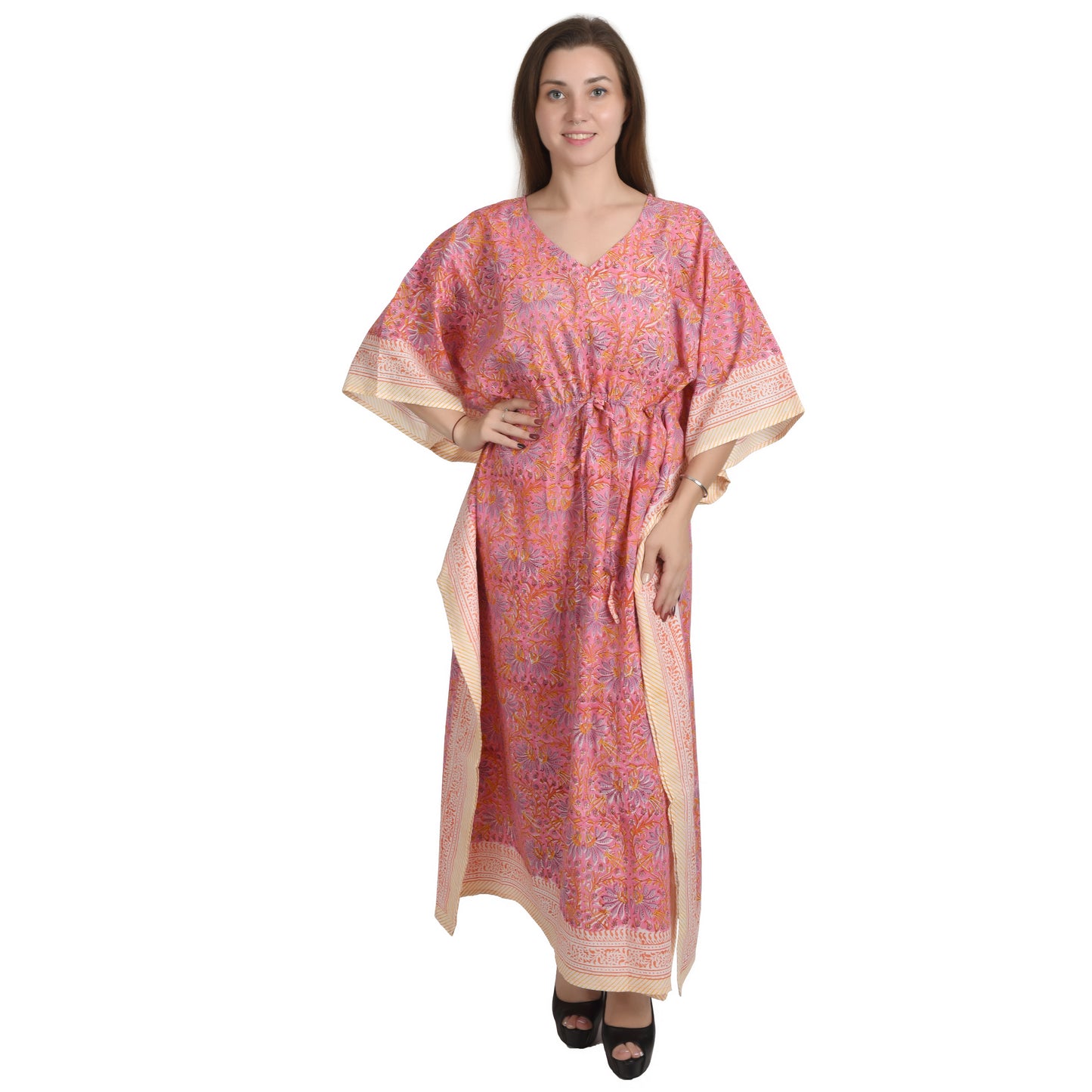 Hand Block Print Cotton Caftans For Women Free Size Vintage traditonal art Maxi gown sleepwear Night gown Kaftan dress