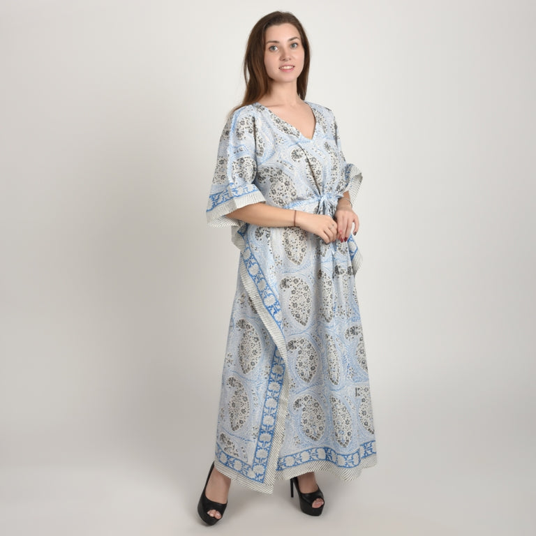 Hand Block Print Cotton Caftans For Women Free Size Vintage traditonal art Maxi gown sleepwear Night gown Kaftan dress
