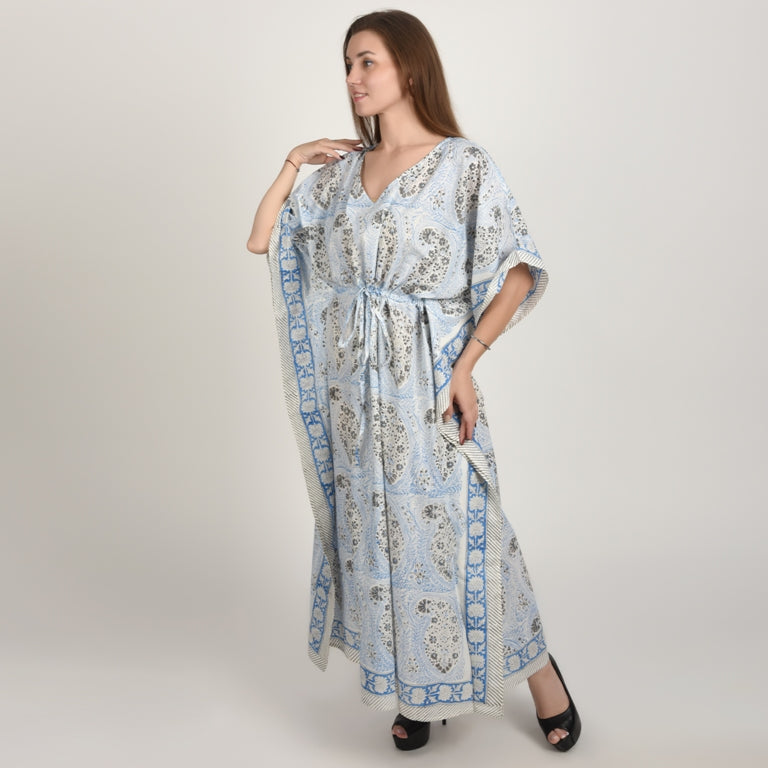 Hand Block Print Cotton Caftans For Women Free Size Vintage traditonal art Maxi gown sleepwear Night gown Kaftan dress