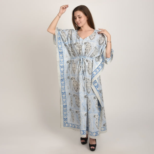 Hand Block Print Cotton Caftans For Women Free Size Vintage traditonal art Maxi gown sleepwear Night gown Kaftan dress