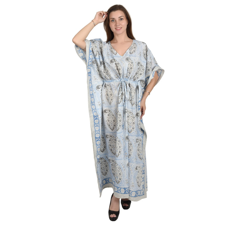 Hand Block Print Cotton Caftans For Women Free Size Vintage traditonal art Maxi gown sleepwear Night gown Kaftan dress