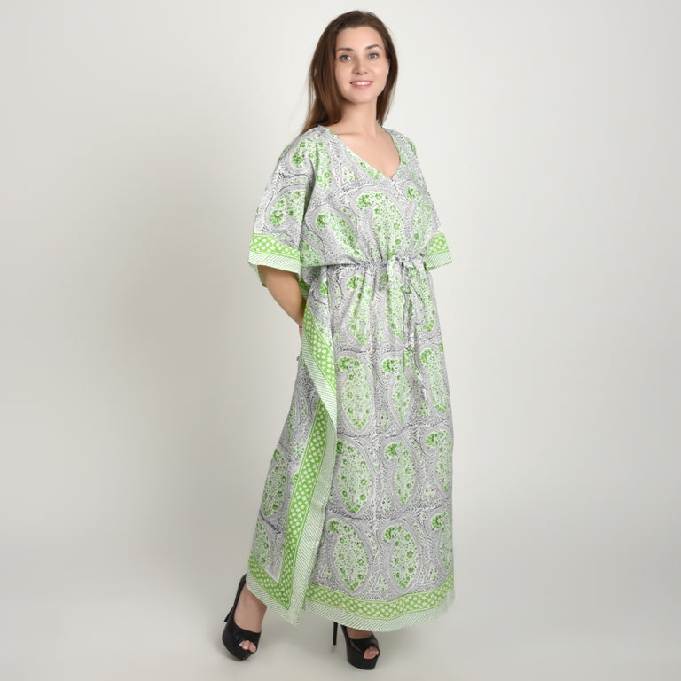 Hand Block Print Cotton Caftans For Women Free Size Vintage traditonal art Maxi gown sleepwear Night gown Kaftan dress