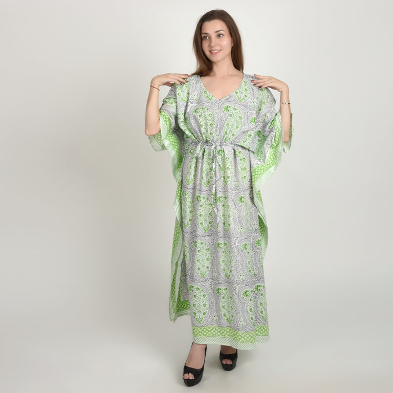 Hand Block Print Cotton Caftans For Women Free Size Vintage traditonal art Maxi gown sleepwear Night gown Kaftan dress