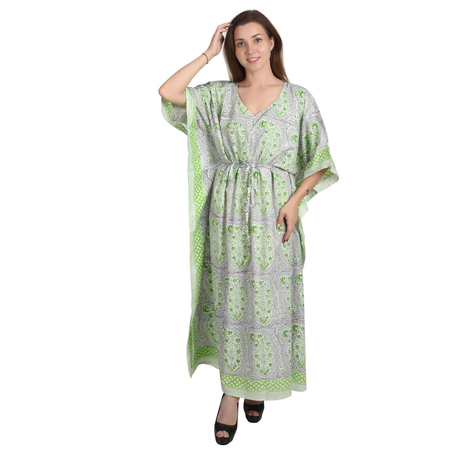 Hand Block Print Cotton Caftans For Women Free Size Vintage traditonal art Maxi gown sleepwear Night gown Kaftan dress