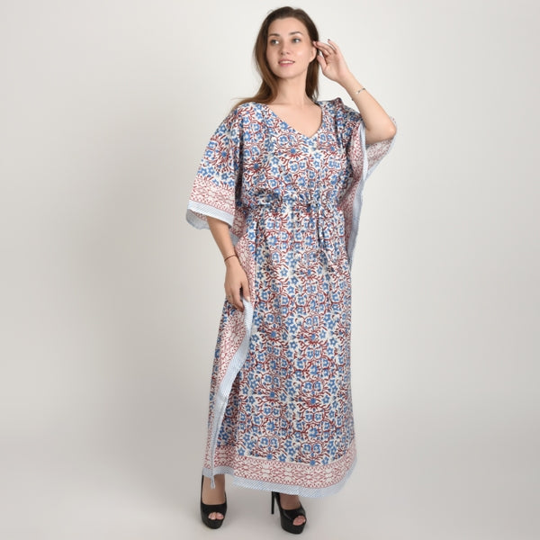 Hand Block Print Cotton Caftans For Women Free Size Vintage traditonal art Maxi gown sleepwear Night gown Kaftan dress