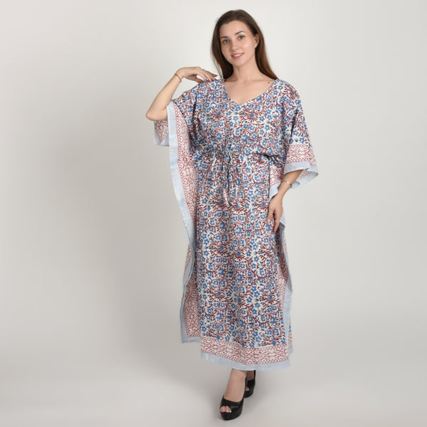 Hand Block Print Cotton Caftans For Women Free Size Vintage traditonal art Maxi gown sleepwear Night gown Kaftan dress
