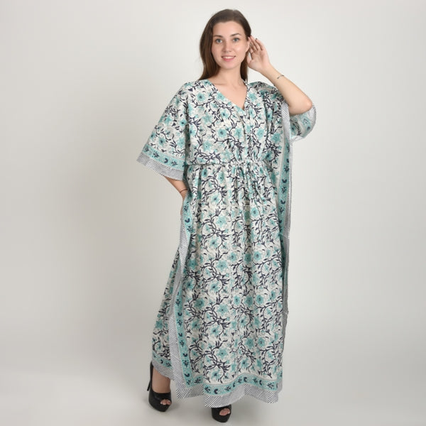 Hand Block Print Cotton Caftans For Women Free Size Vintage traditonal art Maxi gown sleepwear Night gown Kaftan dress