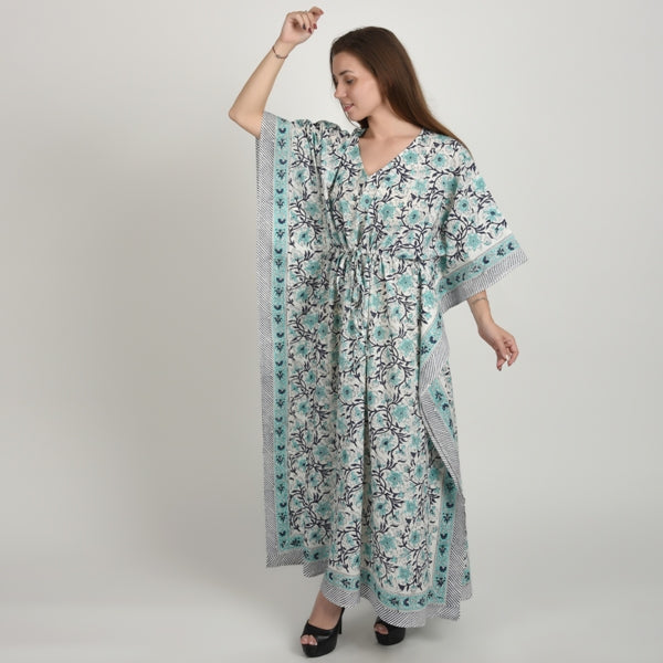 Hand Block Print Cotton Caftans For Women Free Size Vintage traditonal art Maxi gown sleepwear Night gown Kaftan dress
