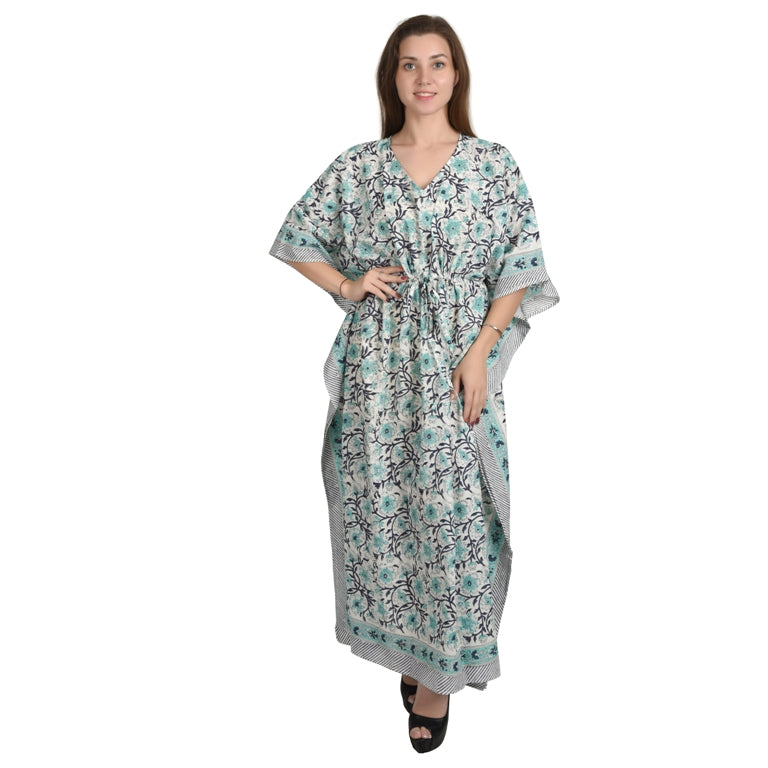 Hand Block Print Cotton Caftans For Women Free Size Vintage traditonal art Maxi gown sleepwear Night gown Kaftan dress