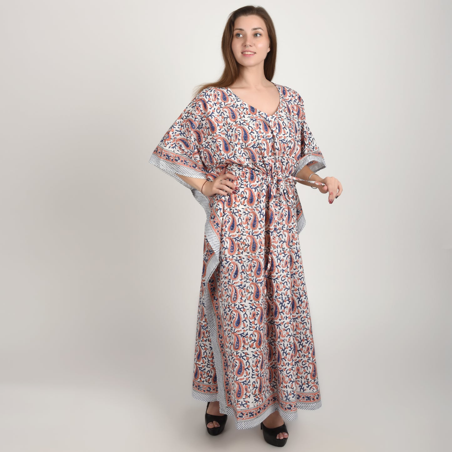 Hand Block Print Cotton Caftans For Women Free Size Vintage traditonal art Maxi gown sleepwear Night gown Kaftan dress
