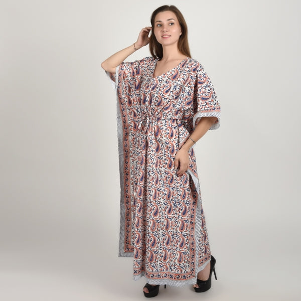 Hand Block Print Cotton Caftans For Women Free Size Vintage traditonal art Maxi gown sleepwear Night gown Kaftan dress