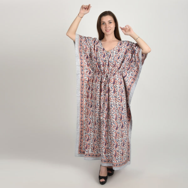 Hand Block Print Cotton Caftans For Women Free Size Vintage traditonal art Maxi gown sleepwear Night gown Kaftan dress
