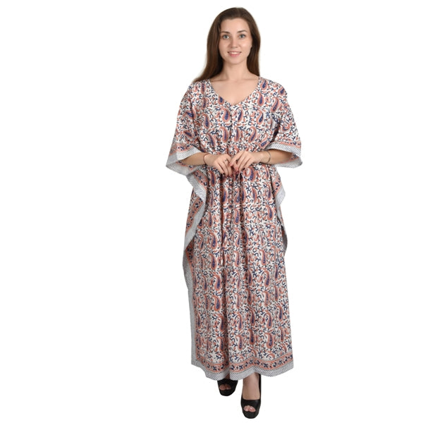 Hand Block Print Cotton Caftans For Women Free Size Vintage traditonal art Maxi gown sleepwear Night gown Kaftan dress