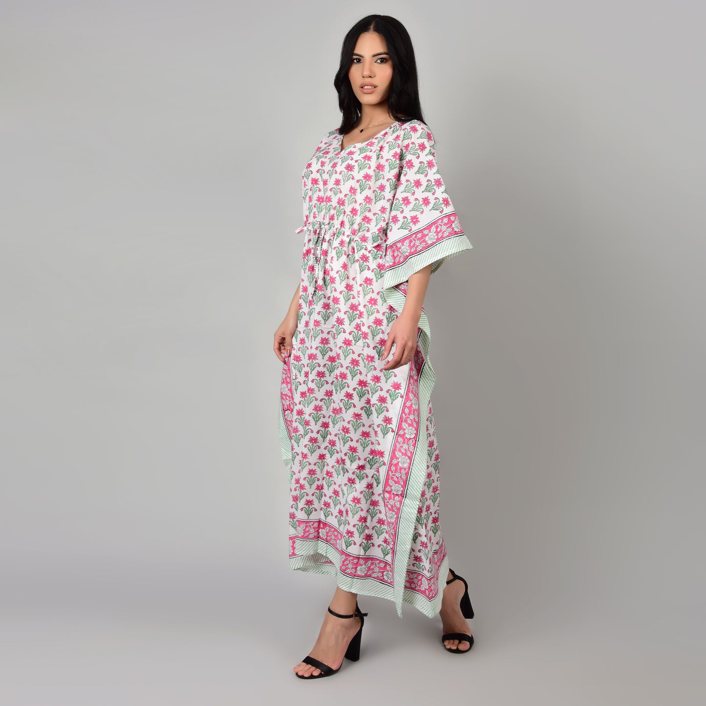 Hand Block Print Cotton Caftans For Women Free Size Vintage traditonal art Maxi gown sleepwear Night gown Kaftan dress