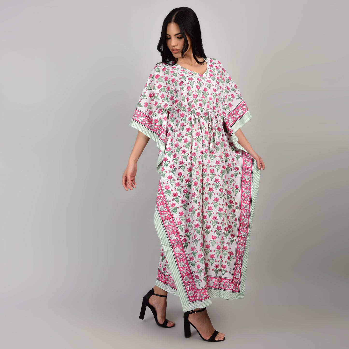 Hand Block Print Cotton Caftans For Women Free Size Vintage traditonal art Maxi gown sleepwear Night gown Kaftan dress