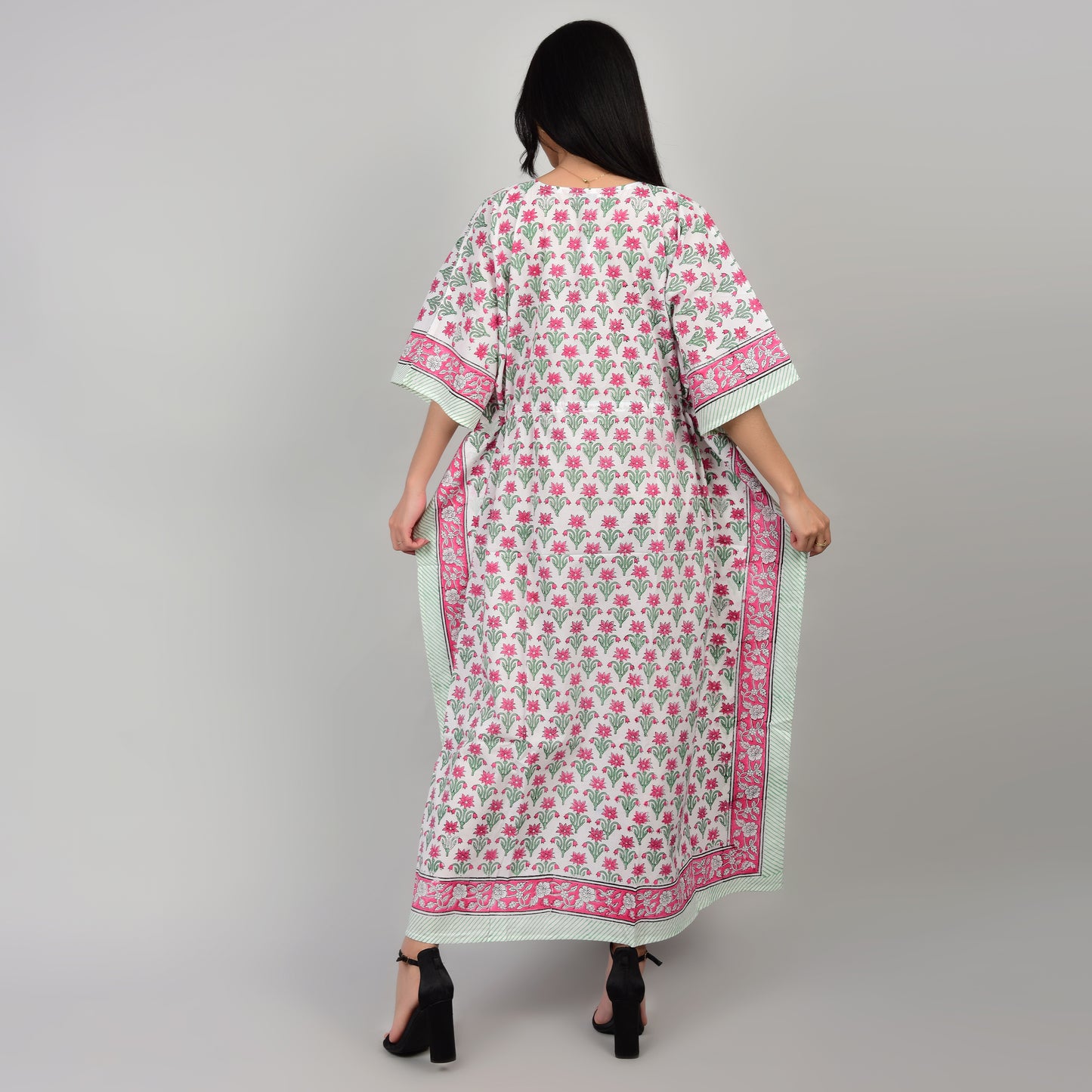 Hand Block Print Cotton Caftans For Women Free Size Vintage traditonal art Maxi gown sleepwear Night gown Kaftan dress
