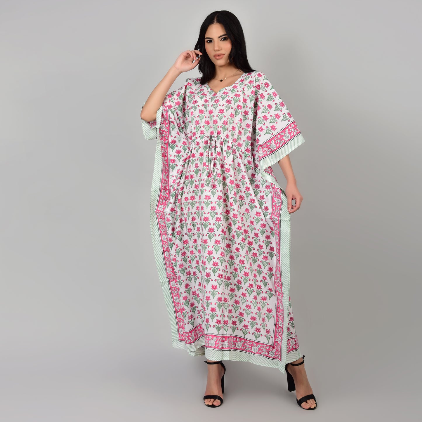 Hand Block Print Cotton Caftans For Women Free Size Vintage traditonal art Maxi gown sleepwear Night gown Kaftan dress