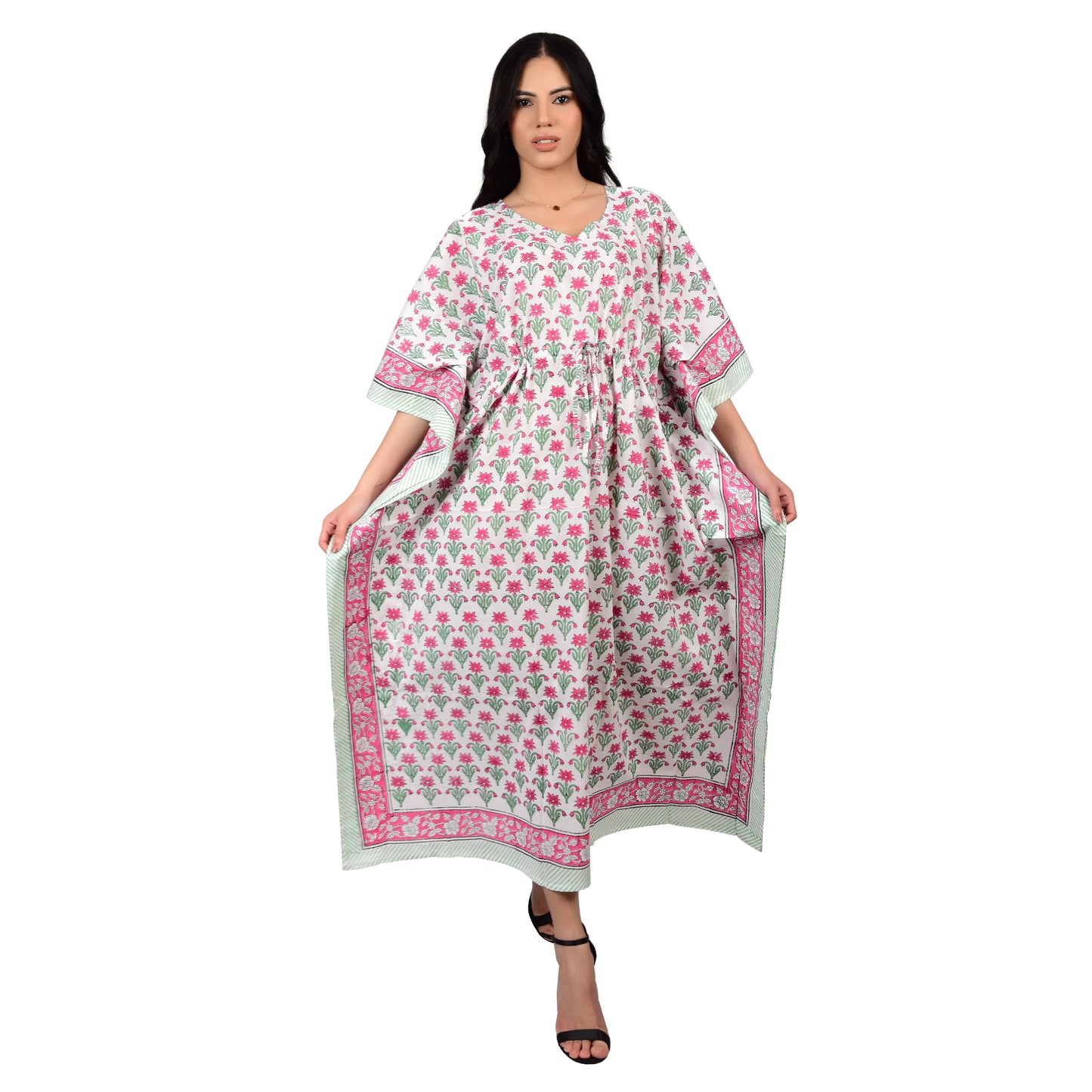 Hand Block Print Cotton Caftans For Women Free Size Vintage traditonal art Maxi gown sleepwear Night gown Kaftan dress