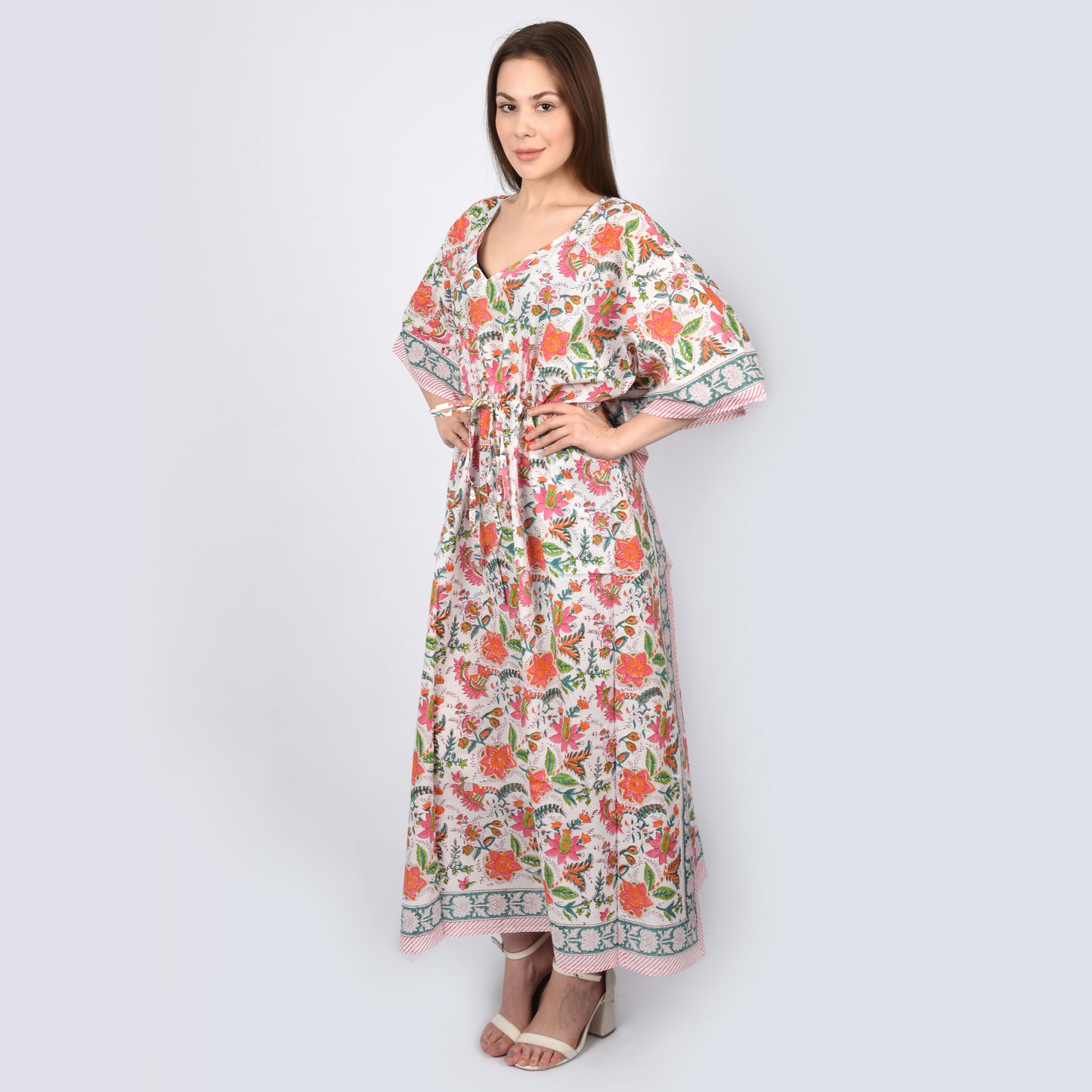 Hand Block Print Cotton Caftans For Women Free Size Vintage traditonal art Maxi gown sleepwear Night gown Kaftan dress