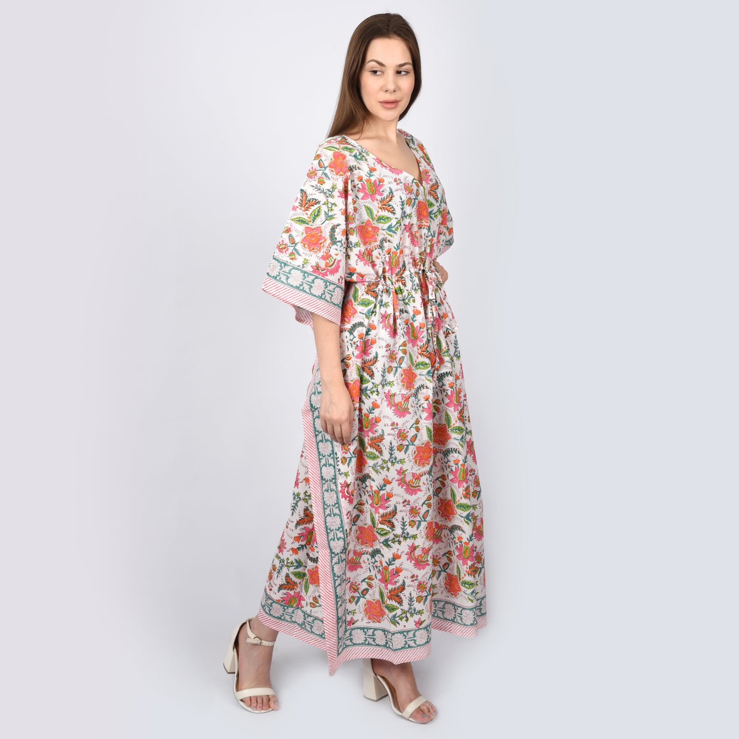 Hand Block Print Cotton Caftans For Women Free Size Vintage traditonal art Maxi gown sleepwear Night gown Kaftan dress