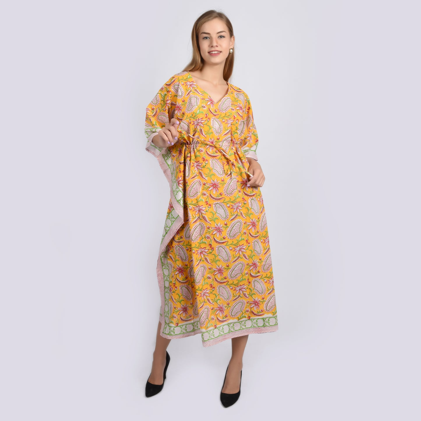 Hand Block Print Cotton Caftans For Women Free Size Vintage traditonal art Maxi gown sleepwear Night gown Kaftan dress