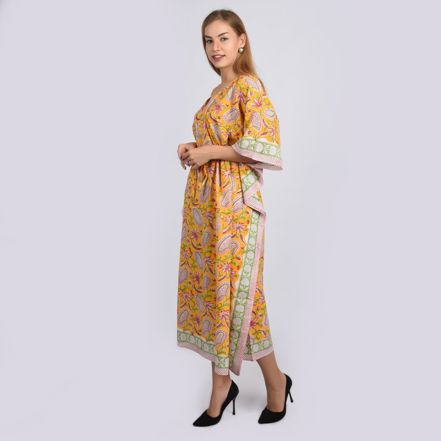 Hand Block Print Cotton Caftans For Women Free Size Vintage traditonal art Maxi gown sleepwear Night gown Kaftan dress