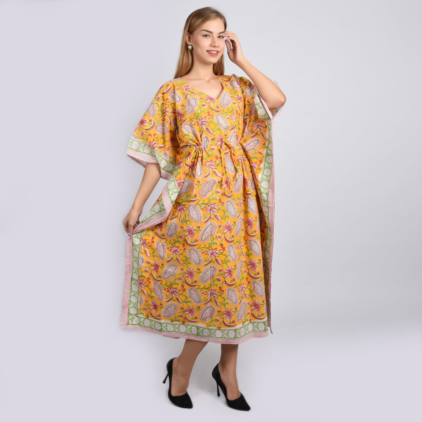 Hand Block Print Cotton Caftans For Women Free Size Vintage traditonal art Maxi gown sleepwear Night gown Kaftan dress