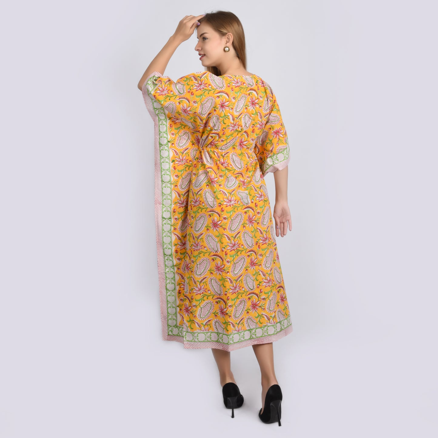 Hand Block Print Cotton Caftans For Women Free Size Vintage traditonal art Maxi gown sleepwear Night gown Kaftan dress