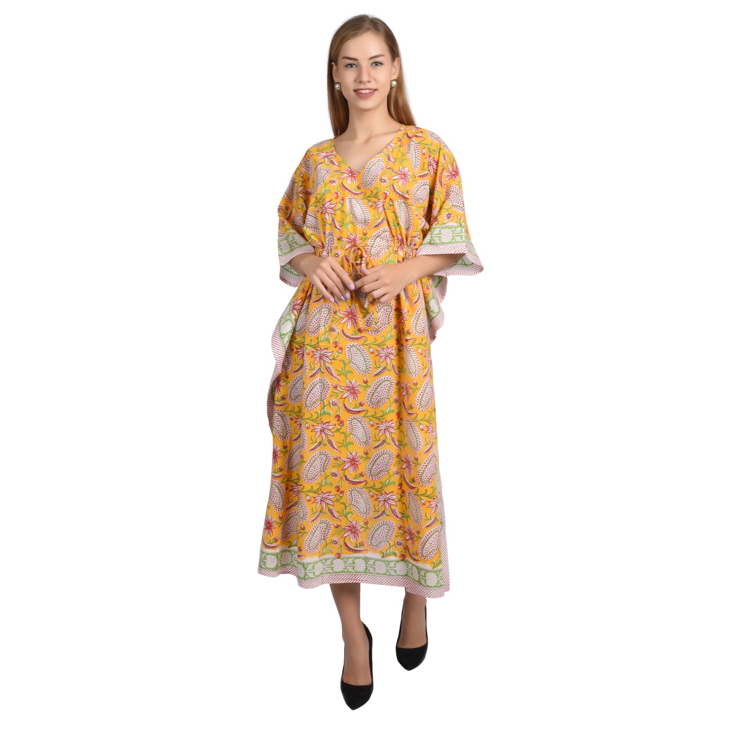 Hand Block Print Cotton Caftans For Women Free Size Vintage traditonal art Maxi gown sleepwear Night gown Kaftan dress
