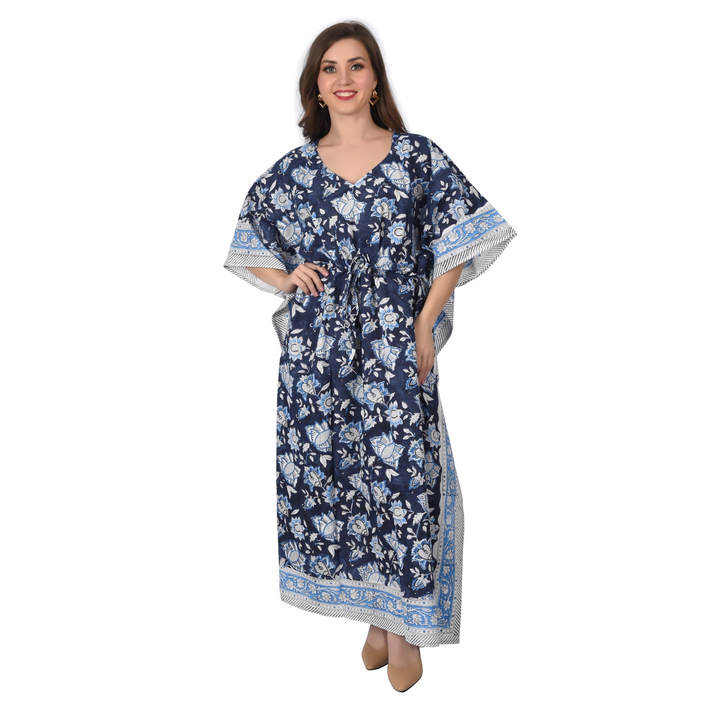 Hand Block Print Cotton Caftans For Women Free Size Vintage traditonal art Maxi gown sleepwear