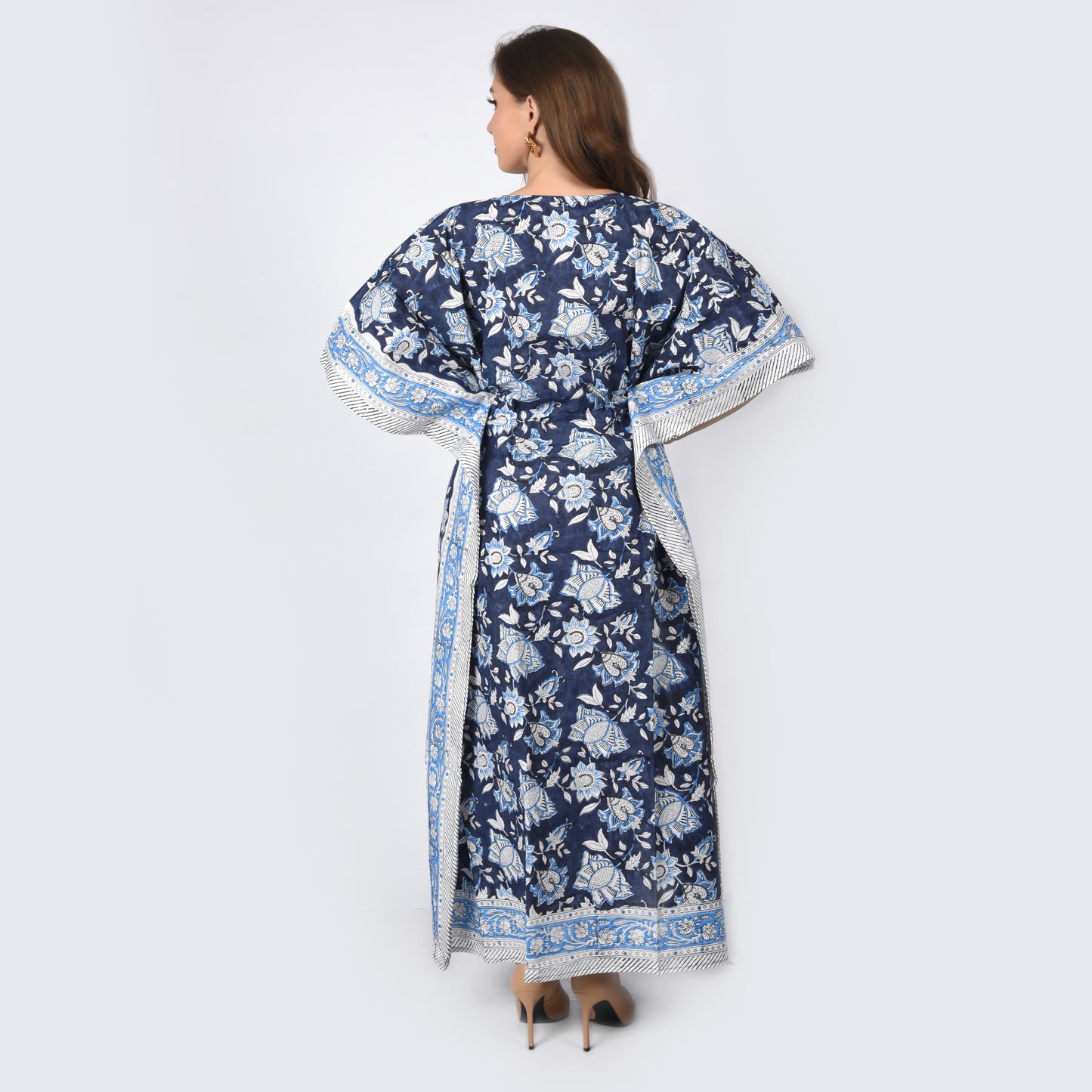 Hand Block Print Cotton Caftans For Women Free Size Vintage traditonal art Maxi gown sleepwear
