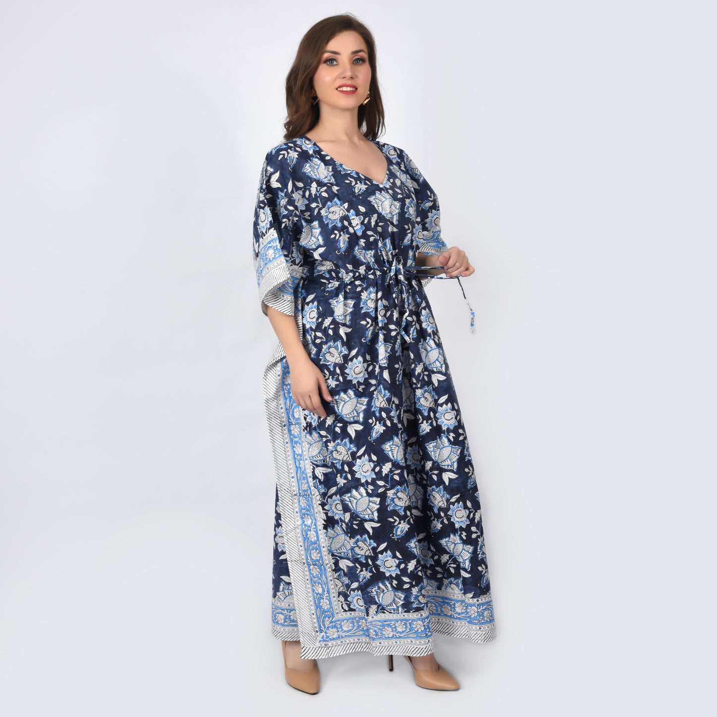 Hand Block Print Cotton Caftans For Women Free Size Vintage traditonal art Maxi gown sleepwear