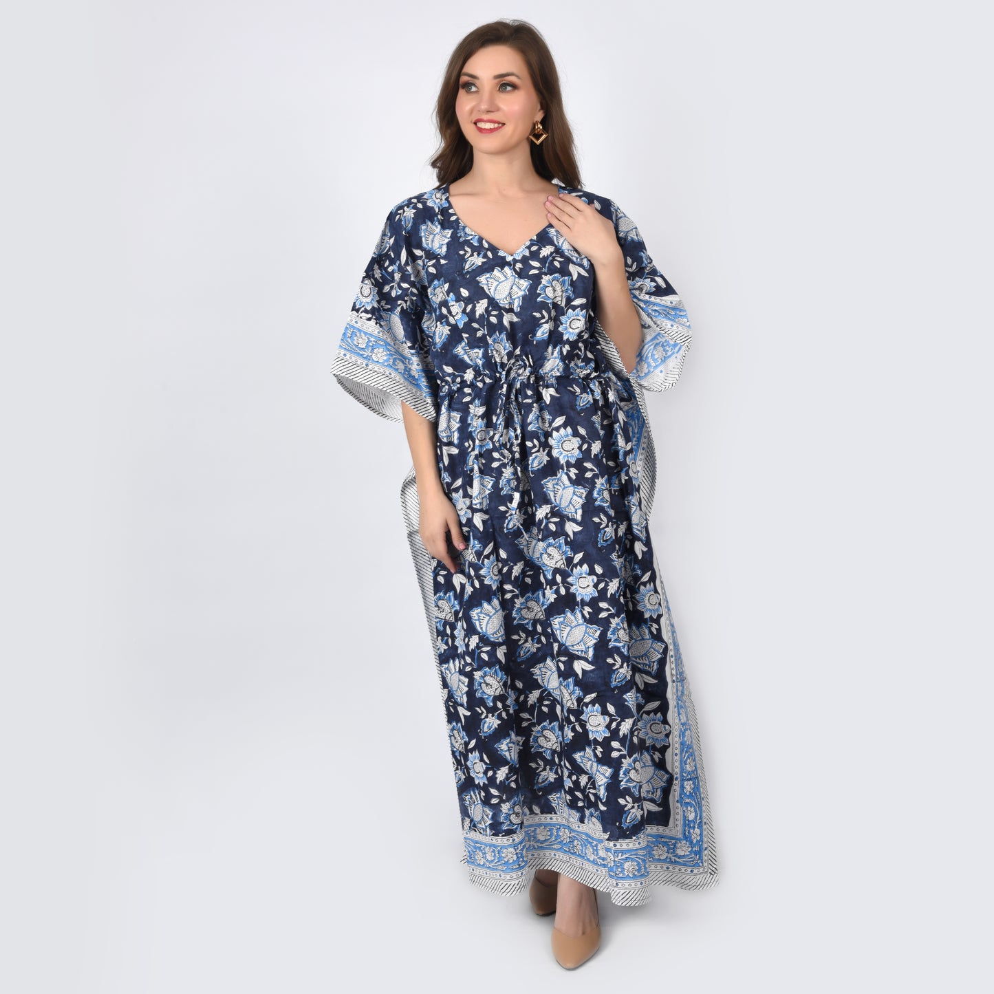 Hand Block Print Cotton Caftans For Women Free Size Vintage traditonal art Maxi gown sleepwear