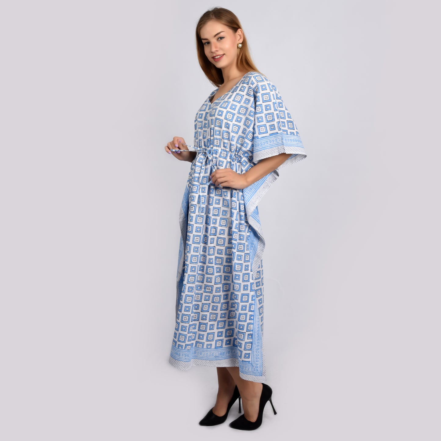 Hand Block Print Cotton Caftans For Women Free Size Vintage traditonal art Maxi gown sleepwear Night gown Kaftan dress