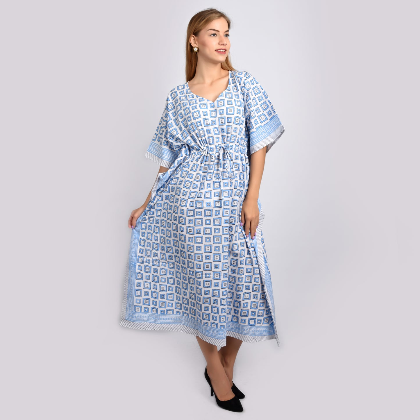 Hand Block Print Cotton Caftans For Women Free Size Vintage traditonal art Maxi gown sleepwear Night gown Kaftan dress