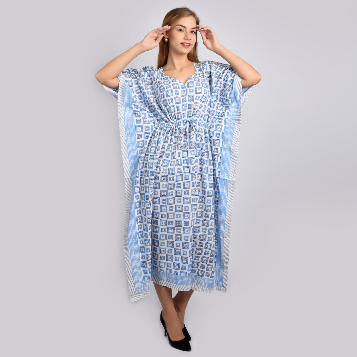Hand Block Print Cotton Caftans For Women Free Size Vintage traditonal art Maxi gown sleepwear Night gown Kaftan dress