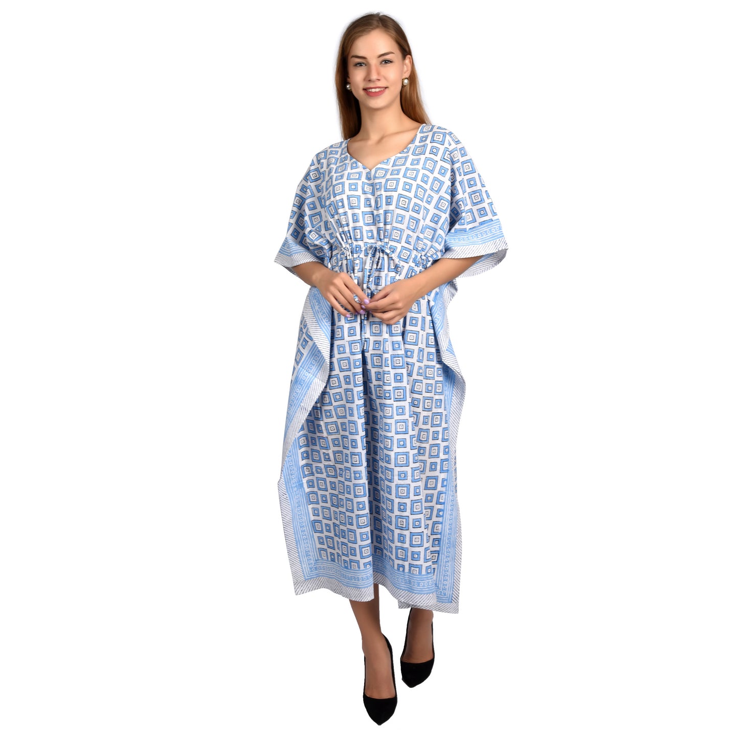 Hand Block Print Cotton Caftans For Women Free Size Vintage traditonal art Maxi gown sleepwear Night gown Kaftan dress