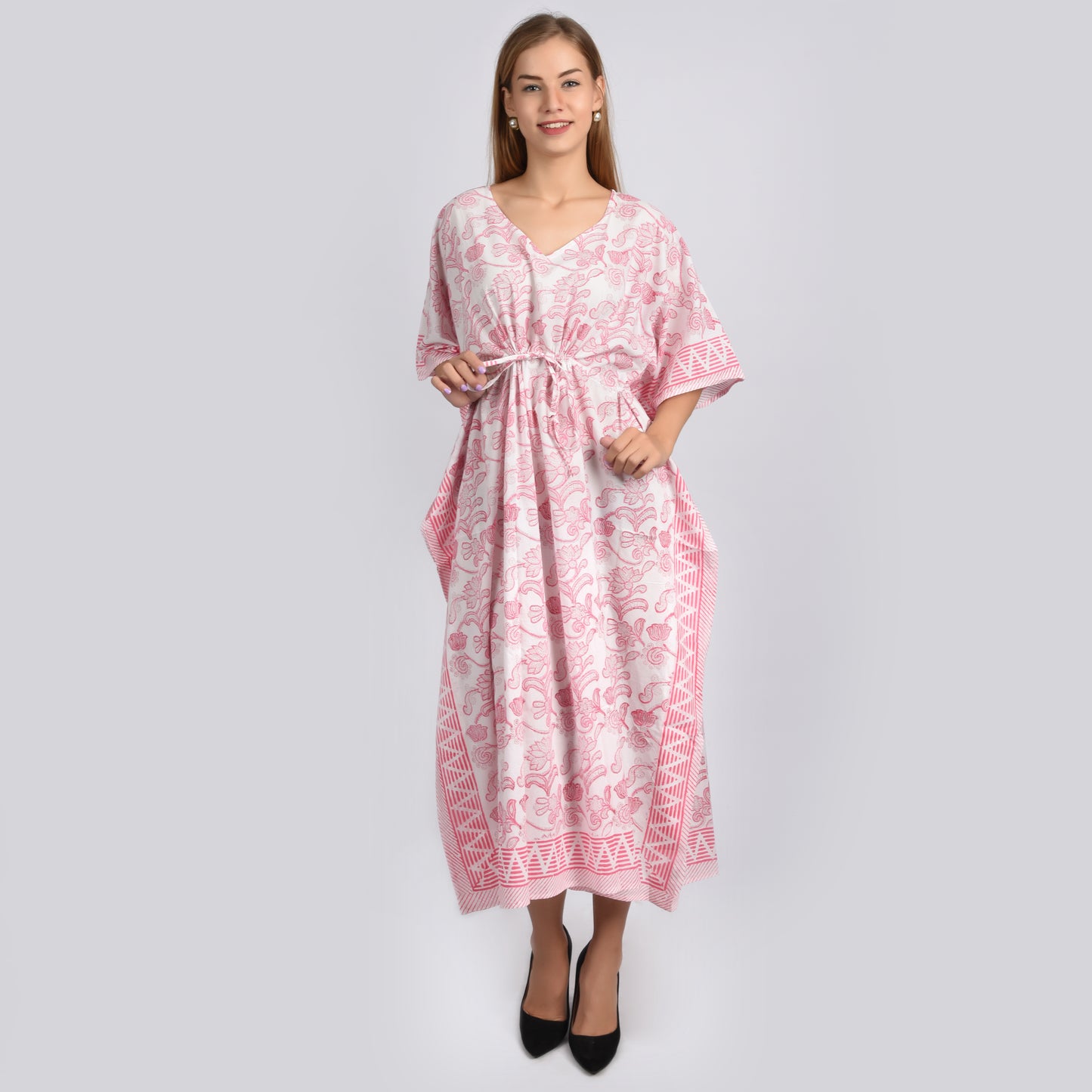 Hand Block Print Cotton Caftans For Women Free Size Vintage traditonal art Maxi gown sleepwear Night gown Kaftan dress