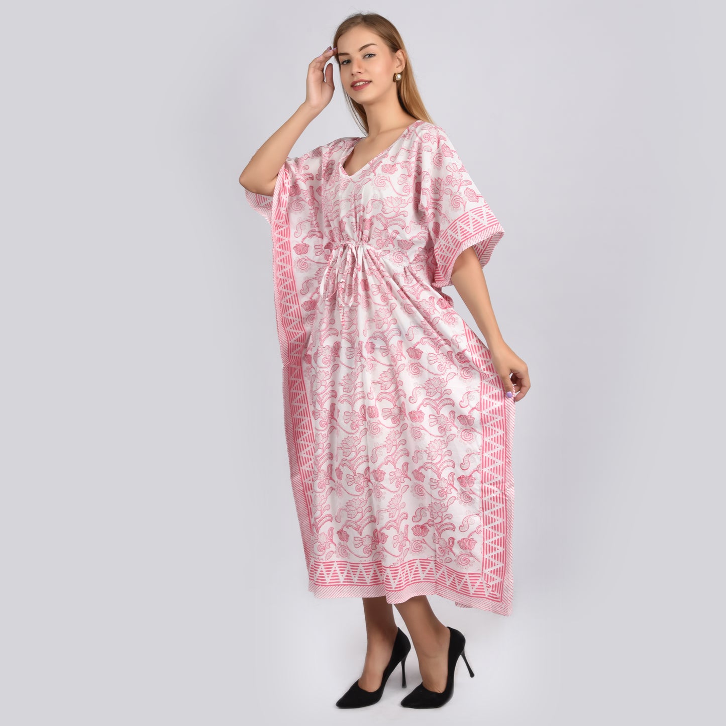 Hand Block Print Cotton Caftans For Women Free Size Vintage traditonal art Maxi gown sleepwear Night gown Kaftan dress