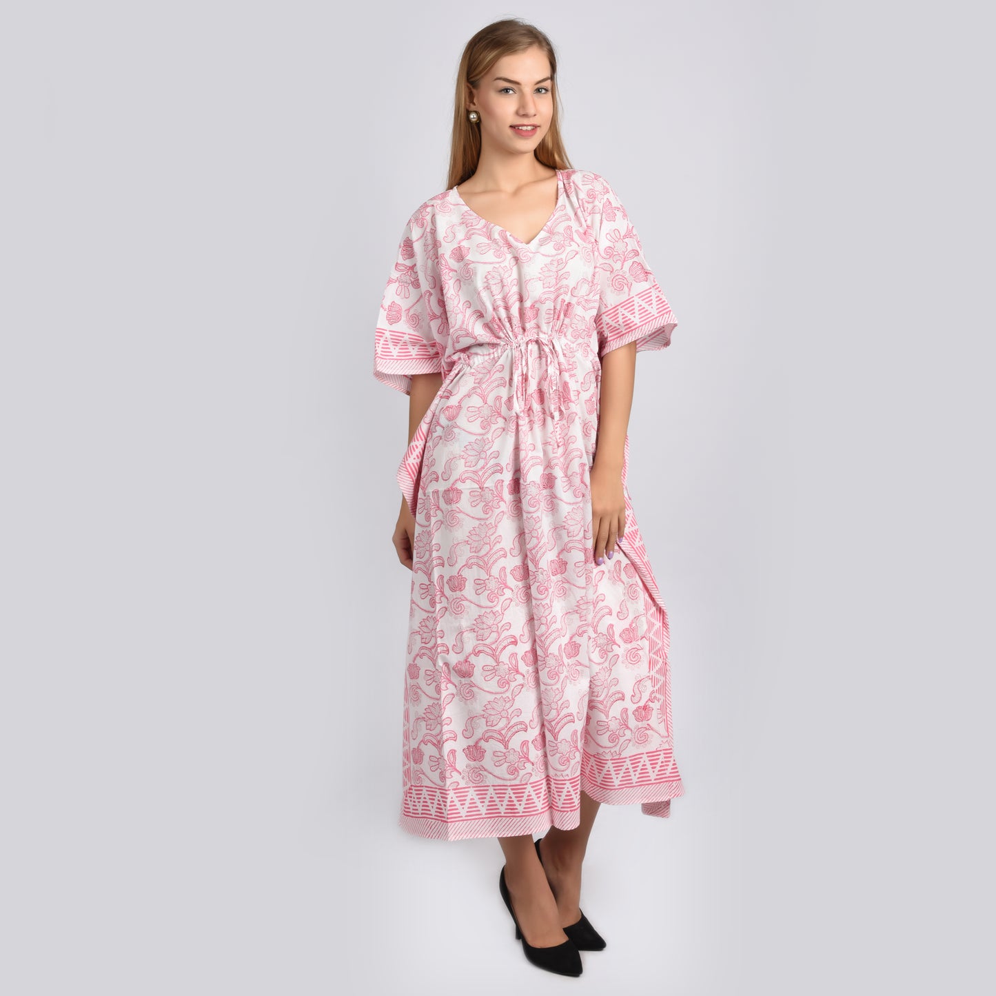 Hand Block Print Cotton Caftans For Women Free Size Vintage traditonal art Maxi gown sleepwear Night gown Kaftan dress