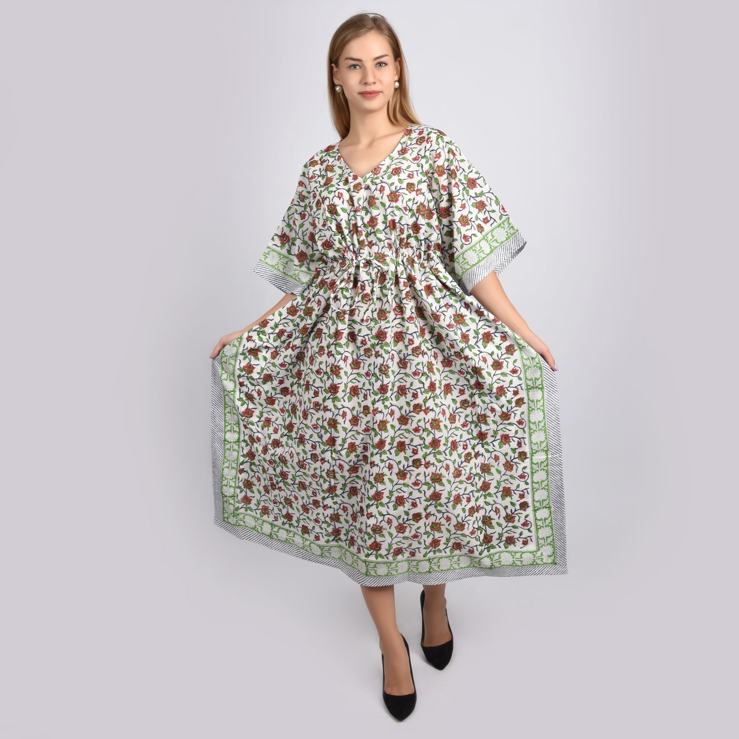 Hand Block Print Cotton Caftans For Women Free Size Vintage traditonal art Maxi gown sleepwear Night gown Kaftan dress