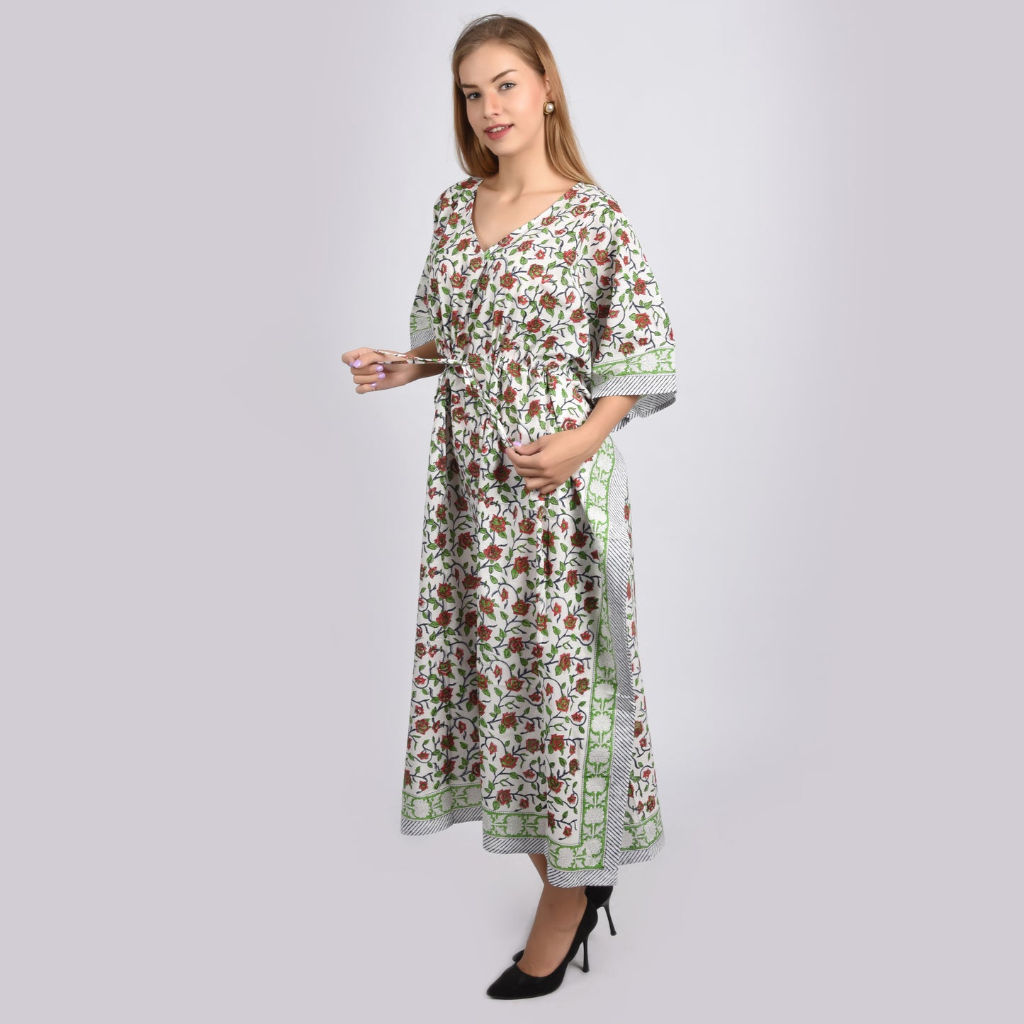 Hand Block Print Cotton Caftans For Women Free Size Vintage traditonal art Maxi gown sleepwear Night gown Kaftan dress
